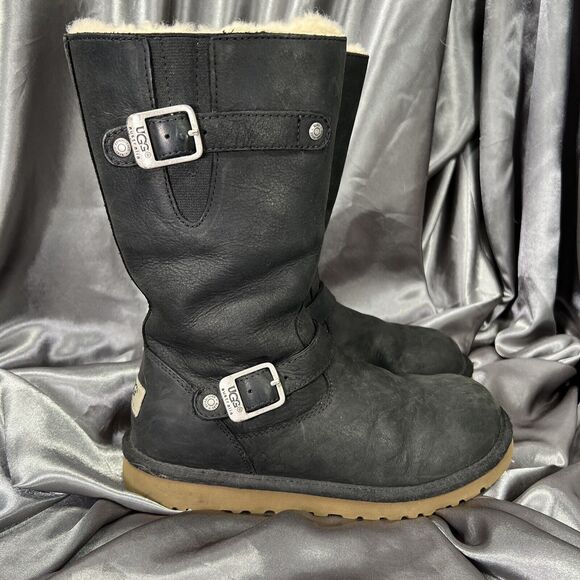 UGG Sutter Moto Boots Women’s 4 US / 34 EU Black Leather Buckle Zip #1969 Fall - Picture 4 of 15